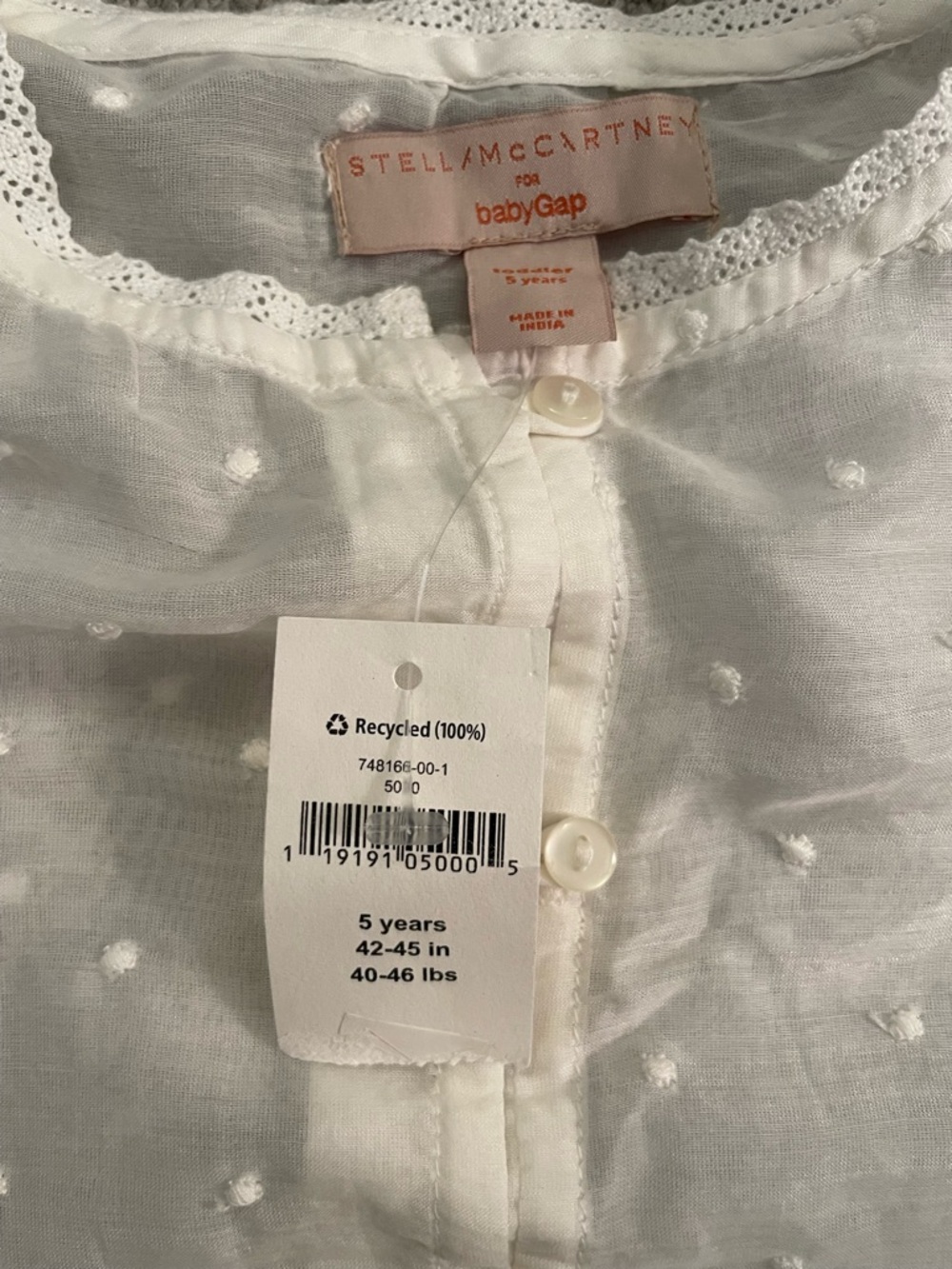 NWT Stella McCartney for babyGap Sheer White Button Up Blouse Girls Size 5 - Picture 3 of 3